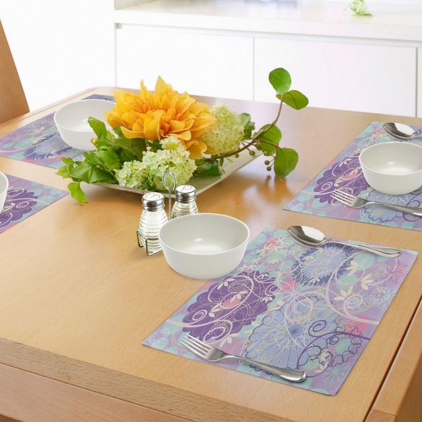 Tovagliette Abakuhaus Con Motivi Floreali, Tema Primaverile-Natura, Decorazioni Floreali, Denti Di Leone, Foglie, Motivi Grafici Sinuosi, Decorazioni Da Tavola In Tessuto Resistente Al Lavaggio Per La Sala Da Pranzo E La Cucina, Multicolore-image