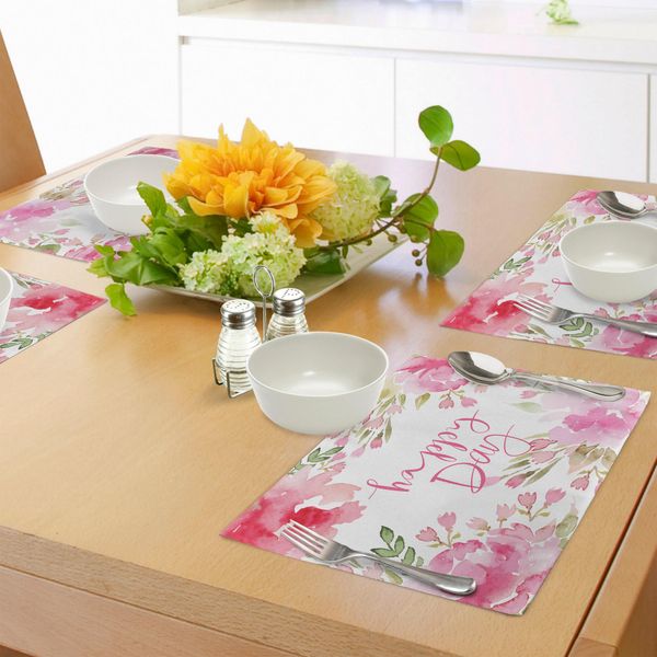 Abakuhaus Tovagliette Rustiche, Immagine Astratta In Stile Fattoria Con Cornice Acquerellata Di Fiori E Foglie, Come Nella Foto, Tiscjdeco In Tessuto Resistente Al Lavaggio Per La Sala Da Pranzo E La Cucina, Rosa Chiaro E Verde-image