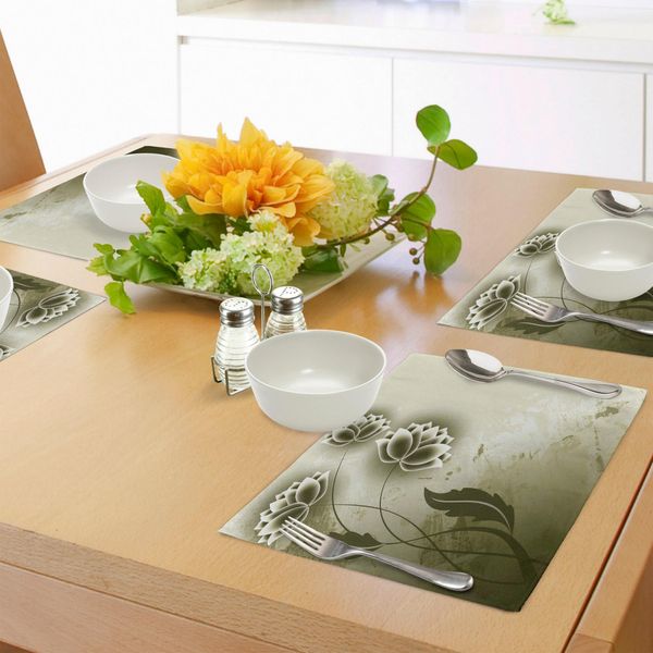 Abakuhaus Tovagliette Astratte, Foglie Di Edera Con Motivi Insoliti - Immagine Vettoriale, Tiscjdeco In Tessuto Resistente Al Lavaggio Per La Sala Da Pranzo E La Cucina, Grigio Antracite Verde Scuro Bianco-image