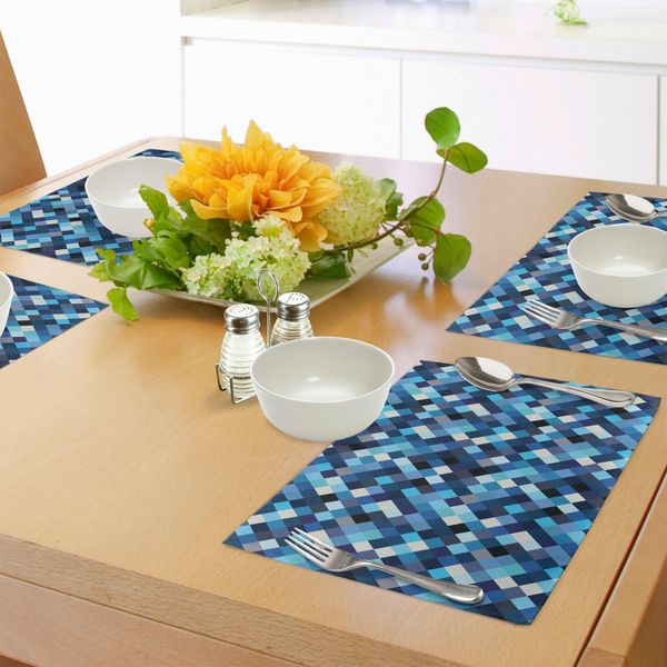 Abakuhaus Tovagliette Moderne, Triangoli Alla Moda, Esagoni E Forme Geometriche Nei Colori Blu E Bianco Immagine, Tiscjdeco In Tessuto Resistente Al Lavaggio Per La Sala Da Pranzo E La Cucina, Multicolore-image
