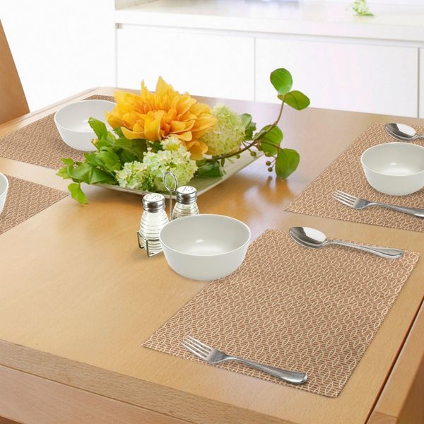 Tovagliette Abakuhaus Con Motivi Floreali, Motivi Floreali Astratti Vari Nei Toni Della Terra Con Linee, Decorazioni Da Tavola In Tessuto Resistente Al Lavaggio Per La Sala Da Pranzo E La Cucina, Arancione Scuro, Marrone Sabbia, Cannella-image
