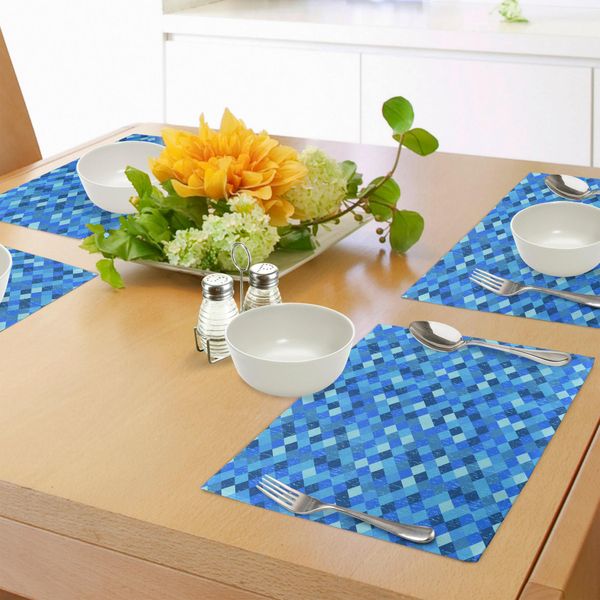 Tovagliette Abakuhaus Blu, Forma Geometrica Astratta Esagonale Quadrata, Immagine Ombreggiata, Arte, Tiscjdeco In Tessuto Resistente Al Lavaggio Per Sala Da Pranzo E Cucina, Turchese Blu Scuro E Acquamarina-image