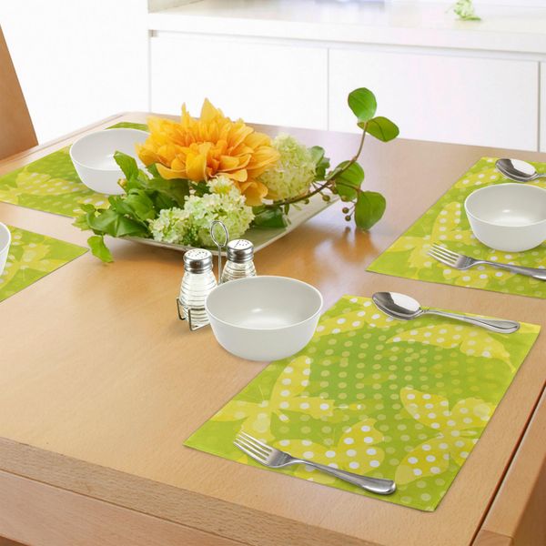 Tovagliette Digitali Abakuhaus, Design Moderno Con Forme A Farfalla E Pois, Stampa Naturale, Decorazioni Da Tavola In Tessuto Resistente Al Lavaggio Per La Sala Da Pranzo E La Cucina, Giallo E Bianco-image