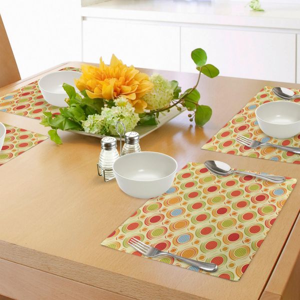 Abakuhaus Tovagliette Astratte, Motivo Ripetuto A Pois Colorati Grandi E Piccoli, Design A Strisce Diagonali, Decorazione Da Tavola In Tessuto Resistente Al Lavaggio Per Sala Da Pranzo E Cucina, Multicolore-image