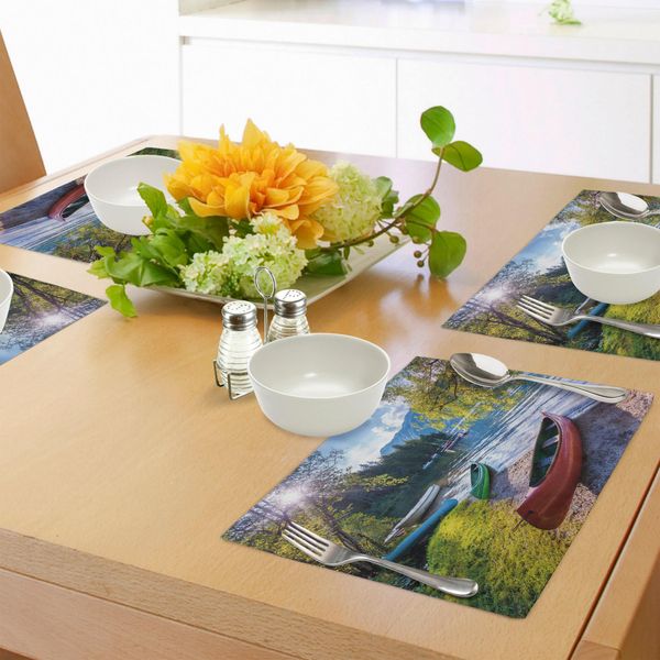 Abakuhaus Tovagliette Paesaggistiche, Lago Bohinj Con Barche E Canoe Parco Nazionale Del Triglav Alpi Giulie Slovenia Stampa, Tiscjdeco In Tessuto Resistente Ai Colori Per La Sala Da Pranzo E La Cucina, Multicolore-image