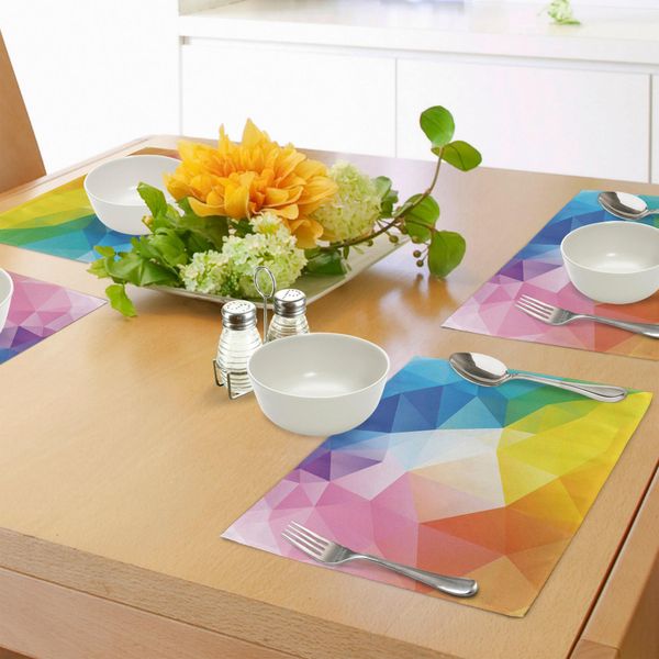 Abakuhaus Tovagliette Moderne, Arcobaleno Frattale Astratto Linee Colorate Poligonali Design Contemporaneo, Tiscjdeco In Tessuto Resistente Al Colore Per La Sala Da Pranzo E La Cucina, Multicolore-image