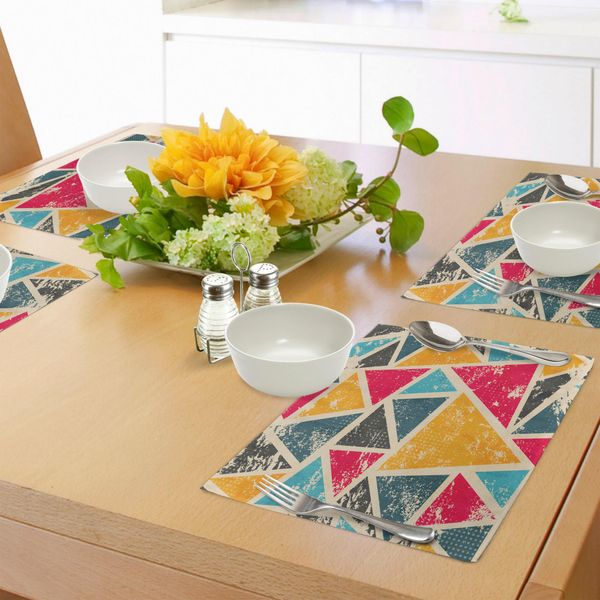 Tovagliette Abakuhaus Retro, Triangoli Geometrici Astratti In Stile Funk Art, Design Grafico Artistico Murky, Tiscjdeco In Tessuto Resistente Al Colore Per La Sala Da Pranzo E La Cucina, Multicolore-image