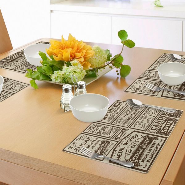 Abakuhaus Tovagliette Vintage, Mega Pack Vecchi Disegni Pubblicitari Etichette Stile Retrò Calligrafia Illustrazione, Tiscjdeco In Tessuto Resistente Al Lavaggio Per La Sala Da Pranzo E La Cucina, Marrone Crema-image