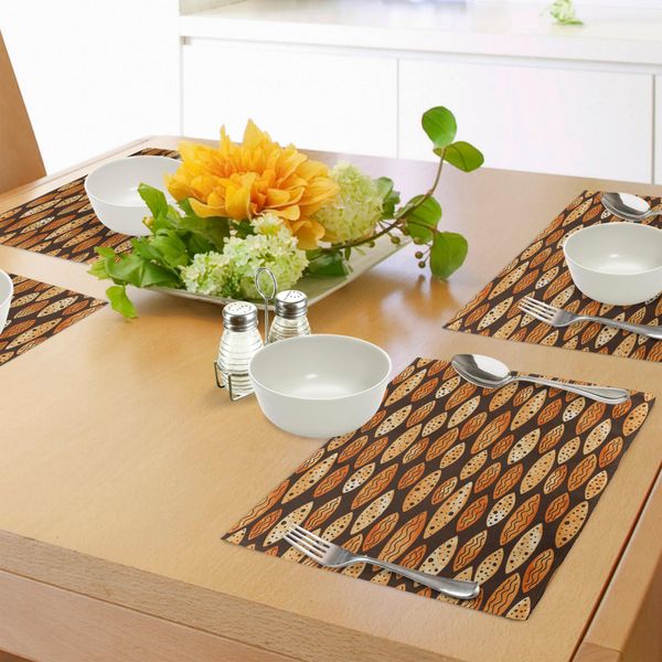 Abakuhaus Tovagliette Astratte, Motivo Geometrico Con Forme Ondulate Disegnate A Mano Con Acquerelli Arancioni, Tiscjdeco In Tessuto Resistente Al Lavaggio Per La Sala Da Pranzo E La Cucina, Arancione Marrone-image