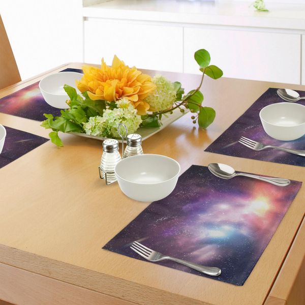 Tovagliette Abakuhaus Galaxis, Spazio Stelle Cielo Cosmo Sognante Universo Nebulosa Costellazione, Tiscjdeco In Tessuto Resistente Al Lavaggio Per Sala Da Pranzo E Cucina, Azzurro Lilla Rosso Corallo-image