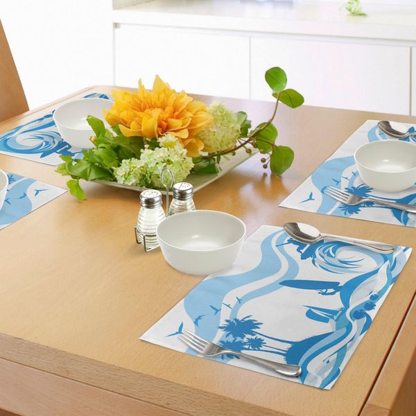 Tovagliette Abakuhaus, Surfista Sulle Onde, Sport Acquatici, Relax, Palme, Lago, Barca A Vela, Estate, Vacanze, Tiscjdeco In Tessuto Resistente Al Lavaggio Per Sala Da Pranzo E Cucina, Azzurro Blu-image
