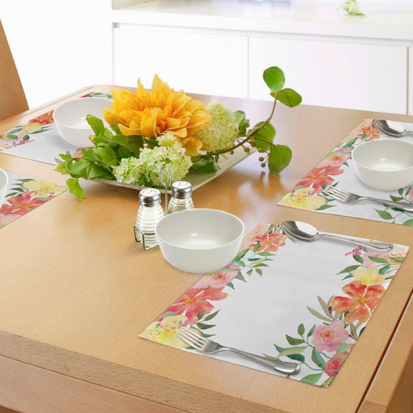 Tovagliette Abakuhaus Con Motivi Floreali, Petali Dai Delicati Toni Pastello Bouquet Blooms Shabby Colours Motivo Femminile, Decorazioni Da Tavola In Tessuto Resistente Al Lavaggio Per La Sala Da Pranzo E La Cucina, Multicolore-image