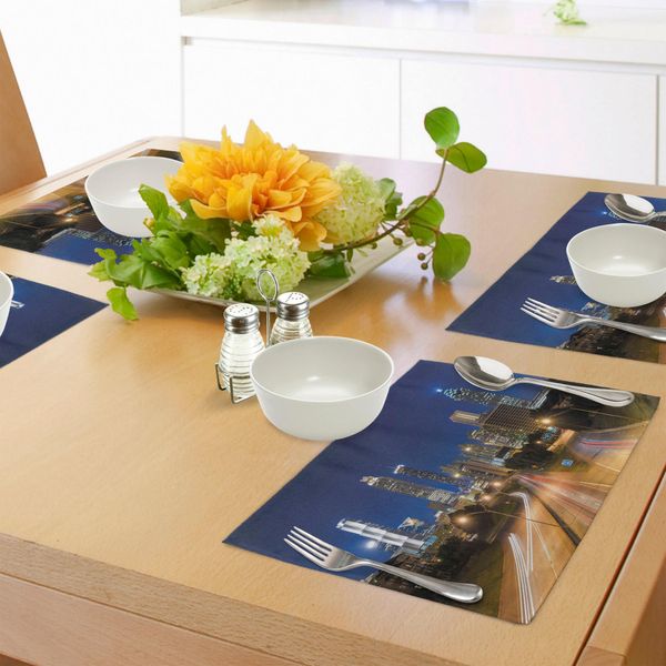 Abakuhaus Tovagliette Urbane, Immagine Dello Skyline Di Atlanta Al Tramonto Con Autostrada, Grattacieli E Sfocatura Di Movimento, Tiscjdeco In Tessuto Resistente Al Lavaggio Per Sala Da Pranzo E Cucina, Multicolore-image