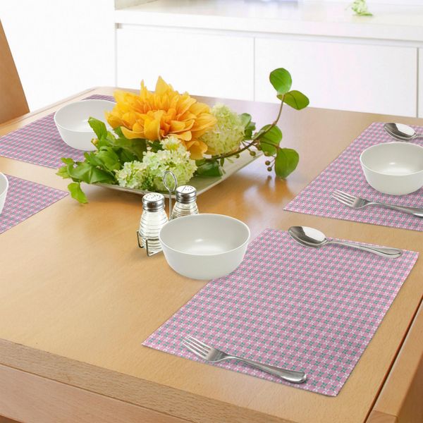 Tovagliette Abakuhaus Con Motivi Floreali Primaverili In Bianco E Verde Su Sfondo Rosa, Decorazioni Da Tavola In Tessuto Resistente Al Lavaggio Per La Sala Da Pranzo E La Cucina, Rosa Baby, Bianco, Verde Acqua-image