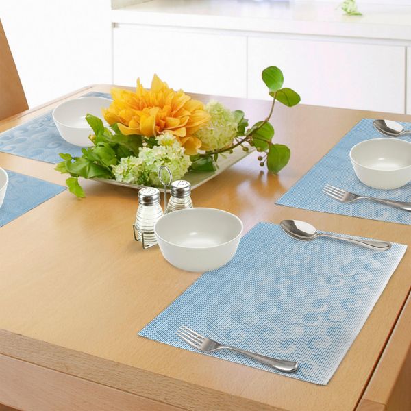 Abakuhaus Tovagliette Astratte, Sfondo In Mezzitoni Con Cerchi E Piccoli Punti Digitali Come Ocean Wave Artwork, Tiscjdeco In Tessuto Resistente Al Colore Per La Sala Da Pranzo E La Cucina, Azzurro-image