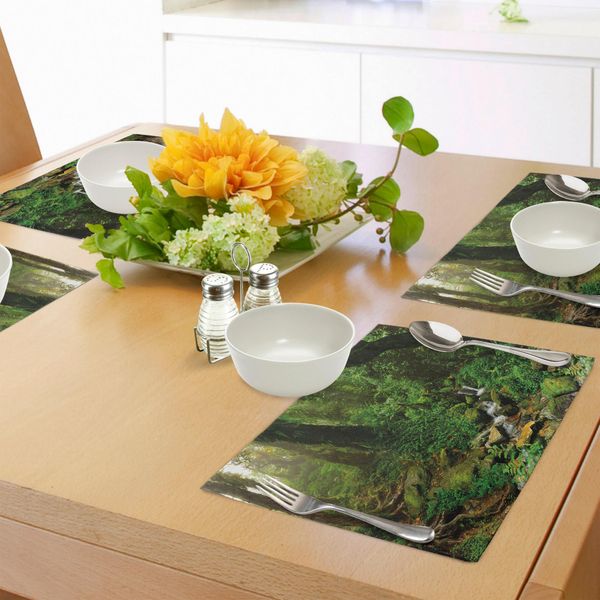 Abakuhaus Tovagliette Paesaggio, Alberi Della Foresta Pluviale Ed Erba Fresca Nella Giungla Del Nepal - Animali - Natura - Foto Tropicale, Tiscjdeco In Tessuto Resistente Al Colore Per La Sala Da Pranzo E La Cucina, Verde Marrone-image