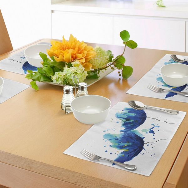 Tovagliette Abakuhaus Blu, Motivo Floreale Effetto Acquerello, Arte Astratta, Illustrazione Con Fiordaliso, Tiscjdeco In Tessuto Resistente Al Lavaggio Per Sala Da Pranzo E Cucina, Azzurro E Blu-image