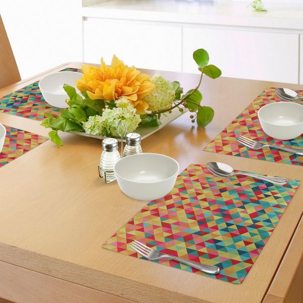 Abakuhaus Tovagliette Astratte, Triangolari Con Motivi Geometrici Frattali E Stampa Western In Stile Azteco, Tiscjdeco In Tessuto Resistente Ai Colori Per La Sala Da Pranzo E La Cucina, Multicolore-image