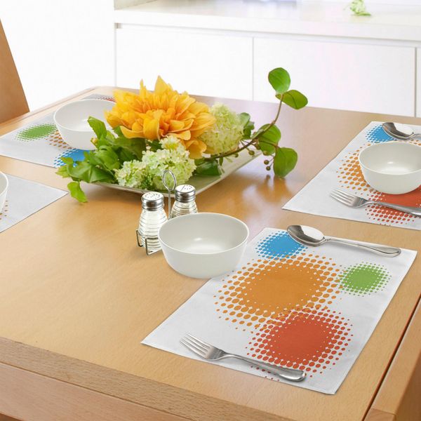 Tovagliette Abakuhaus Arancioni, Cerchi Colorati A Mezzitoni Con Punti Su Sfondo Bianco, Design Retrò, Decorazioni Da Tavola In Tessuto Resistente Al Lavaggio Per La Sala Da Pranzo E La Cucina, Arancione, Blu E Rosso-image