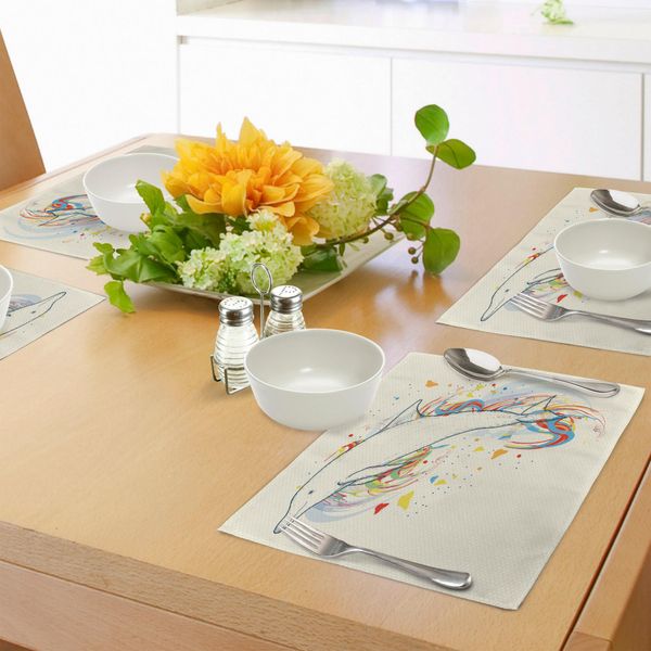 Abakuhaus Tovagliette Moderne, Simpatico Disegno Con Delfini E Pesci Con Colori Arcobaleno, Illustrazione Di Animali Marini Avventurosi, Decorazione Da Tavola In Tessuto Resistente Al Lavaggio Per Sala Da Pranzo E Cucina, Multicolore-image