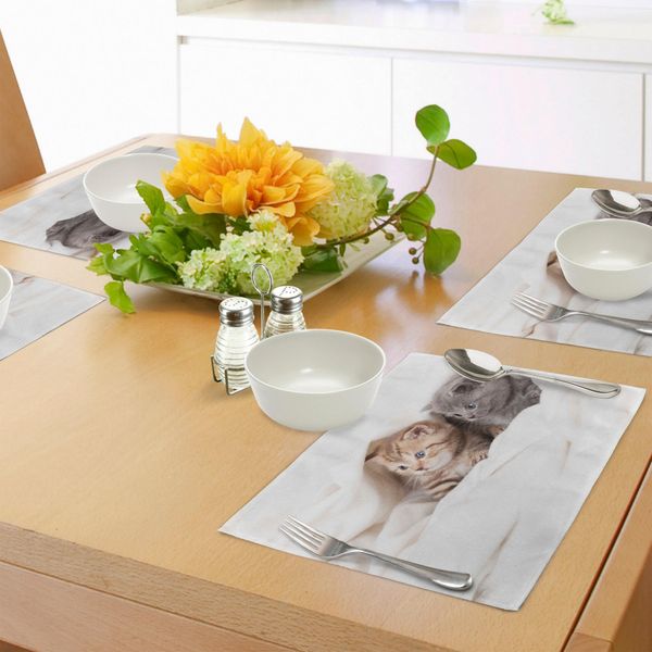 Tovagliette Abakuhaus Con Animali, Due Gattini Scottish Fold Su Sfondo Bianco, Stampa Digitale, Tovaglietta Decorativa In Tessuto Resistente Ai Colori Per La Sala Da Pranzo E La Cucina, Bianco E Grigio-image