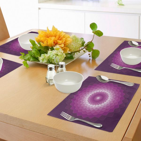 Abakuhaus Tovagliette Viola, Motivo Grafico Con Simboli Floreali E Illusioni Ottiche, Effetto Simmetrico Vibrante, Decorazione Da Tavola In Tessuto Resistente Al Lavaggio Per Sala Da Pranzo E Cucina, Magenta, Viola, Bianco-image