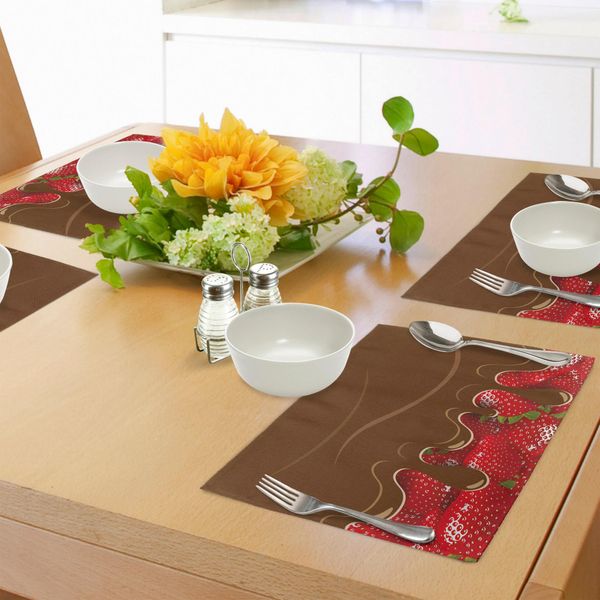 Abakuhaus Tovagliette Artistiche Da Cucina, Fragole Cioccolato Fuso Dolciumi Frutta Dolci Prelibatezze Cibo Arte, Tiscjdeco In Tessuto Resistente Ai Colori Per La Sala Da Pranzo E La Cucina, Marrone Rosso-image