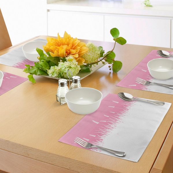Abakuhaus Tovagliette Rosa, Ispirate Alla Vita Di Campagna, Divise In Due Parti Con Cespugli E Grano, Stampa Artistica, Sottobicchieri In Tessuto Lavabile, Decorazione Da Tavola Con Stampa, Rosa E Bianco-image
