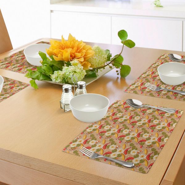 Tovagliette Asiatiche Abakuhaus, Pesci Koi Giapponesi Che Nuotano Con Fiori Di Loto, Motivo Boho Zen Yoga Meditation, Tiscjdeco In Tessuto Resistente Al Lavaggio Per Sala Da Pranzo E Cucina, Multicolore-image