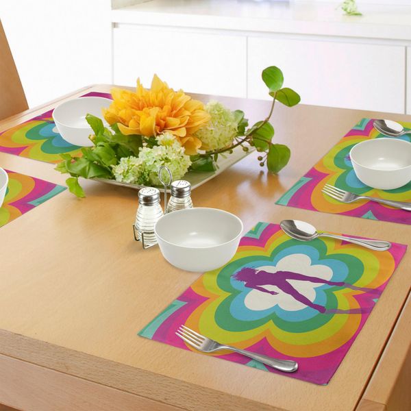 Tovagliette Abakuhaus Anni '70, Fiori Colorati Vibranti Con Donne Danzanti, Design Psichedelico E Caleidoscopico, Tovagliette Decorative In Tessuto Resistente Ai Colori Per La Sala Da Pranzo E La Cucina, Multicolore-image