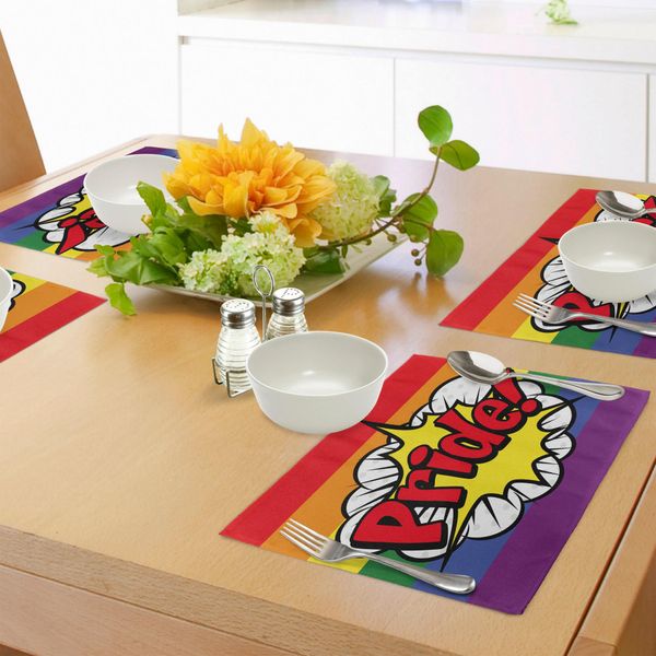 Abakuhaus Tovagliette Stolz, Pop Art, Fumetti, Icone, Effetto Scritto A Mano E Immagine Della Bandiera Arcobaleno, Tiscjdeco In Tessuto Resistente Al Lavaggio Per Sala Da Pranzo E Cucina, Multicolore-image