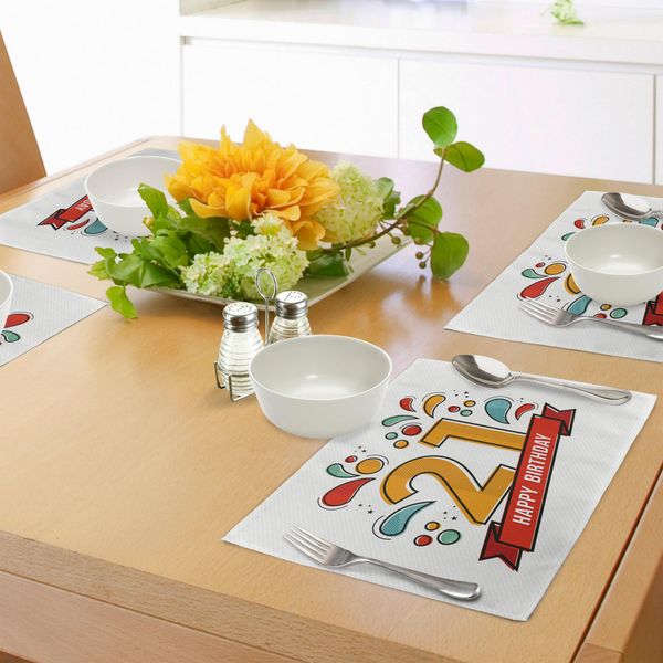 Abakuhaus 21° Compleanno Tovagliette, Stampa Digitale Age 21 Con Tema Sportivo E Stampa Floreale Colorata, Tiscjdeco In Tessuto Resistente Ai Colori Per La Sala Da Pranzo E La Cucina, Multicolore-image