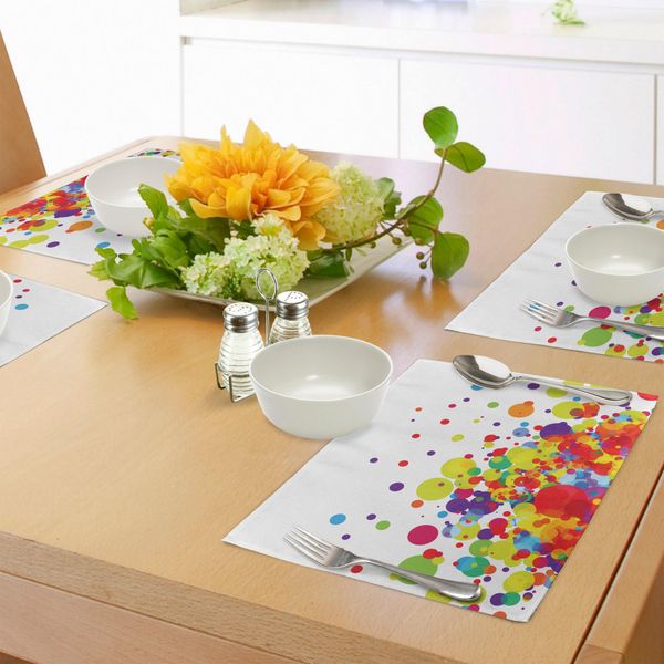Abakuhaus Tovagliette Moderne, Immagine Geometrica Astratta Con Vivaci Colori Arcobaleno Immagine Grafica, Tiscjdeco In Tessuto Resistente Al Lavaggio Per La Sala Da Pranzo E La Cucina, Multicolore-image