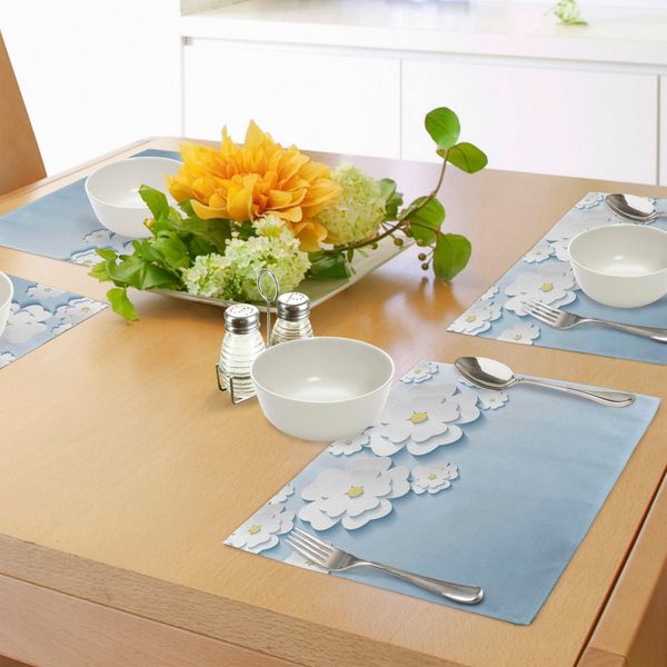 Tovagliette Abakuhaus, Effetto Astratto Fiori Di Ciliegio, Motivo Moderno Primaverile Fiori Di Ciliegio 3D, Decorazione Da Tavola In Tessuto Resistente Al Lavaggio Per Sala Da Pranzo E Cucina, Azzurro E Bianco-image