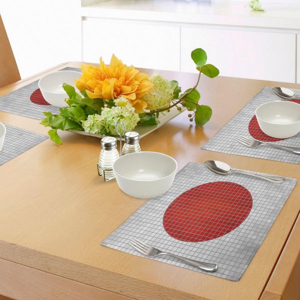 Abakuhaus Tovagliette Astratte, Bandiera Nazionale Del Giappone A Mosaico, Sfondo Frattale Sporco, Stampa Grafica Moderna, Tovaglietta Decorativa In Tessuto Resistente Al Colore Per La Sala Da Pranzo E La Cucina, Grigio Chiaro Arancione-image