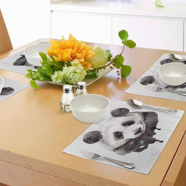 Tovagliette Abakuhaus Con Animali, Graziosa Immagine Acquerellata Con Panda, Orso, Animali Asiatici, Tema Zoo, Decorazione Da Tavolo In Tessuto Resistente Ai Colori Per Sala Da Pranzo E Cucina, Bianco, Beige E Nero-image