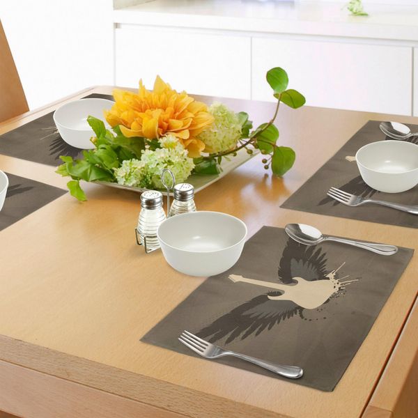 Abakuhaus Tovagliette Moderne, Tema Musicale Chitarra Rock Talento Stampa Artistica, Tiscjdeco In Tessuto Resistente Al Colore Per La Sala Da Pranzo E La Cucina, Grigio Antracite Senape E Marrone Terra D'ombra-image