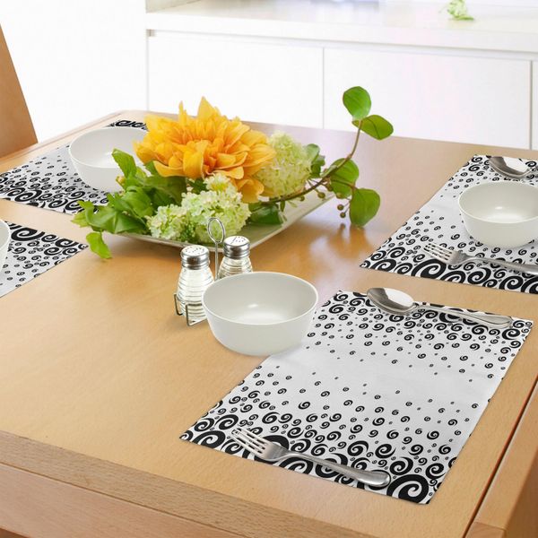 Abakuhaus Tovagliette Bianche E Nere, Design Astratto, Grafica Artistica, Motivo Decorativo Circolare A Spirale, Sottobicchieri In Tessuto Lavabile, Decorazione Da Tavola Stampata, Bianco E Nero-image