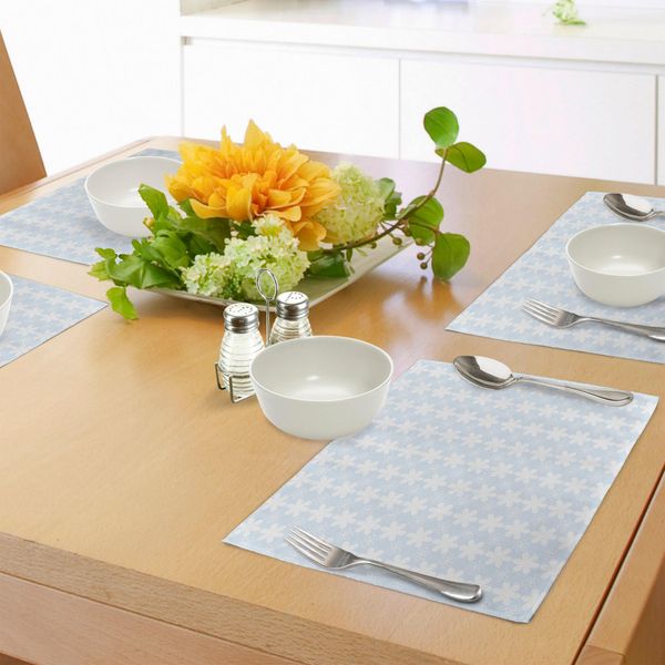 Tovagliette Abakuhaus Con Motivi Floreali, Disegno Geometrico Con Motivi Floreali Verticali Su Sfondo Azzurro, Decorazioni Da Tavola In Tessuto Resistente Al Lavaggio Per La Sala Da Pranzo E La Cucina, Azzurro E Bianco-image