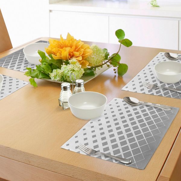 Abakuhaus Tovagliette Geometriche, Motivo Monocromatico A Quadrati Bianchi E Neri, Forme Stilizzate Stampate, Tiscjdeco In Tessuto Resistente Ai Colori Per La Sala Da Pranzo E La Cucina, Bianco E Nero-image