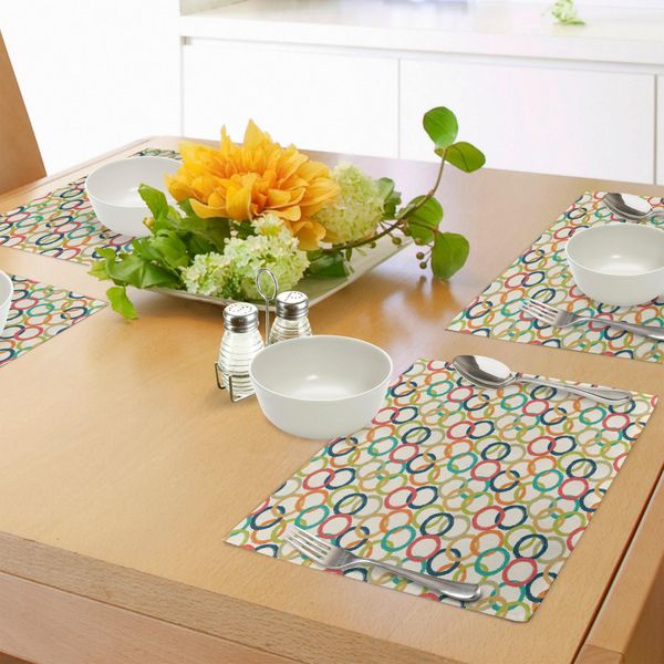 Tovagliette Abakuhaus Retro, Scarabocchi Colorati Come Grandi Cerchi Disegnati A Mano In Stile Hippie, Arte Moderna Dai Colori Tenui, Tovagliette In Tessuto Resistente Ai Colori Per La Sala Da Pranzo E La Cucina, Multicolore-image