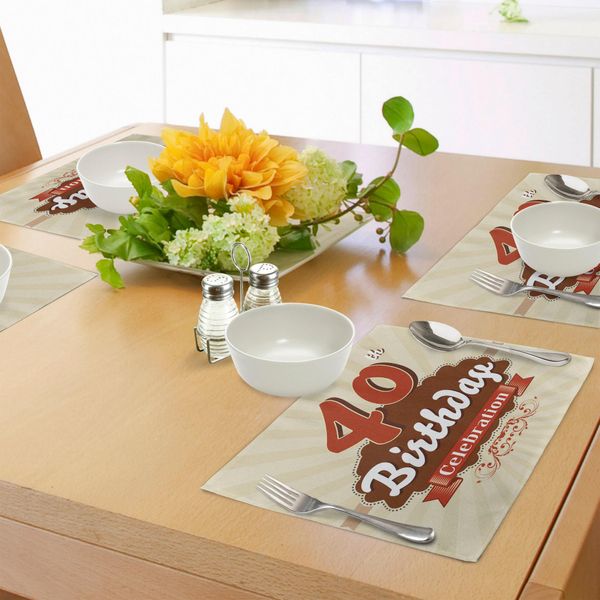 Abakuhaus 40° Compleanno Tovagliette, Bandiera Celebrativa In Stile Vintage Con Motivi Vintage E Pois Retrò, Decorazioni Da Tavola In Tessuto Resistente Allo Scolorimento Per La Sala Da Pranzo E La Cucina, Cannella, Arancio, Avorio-image