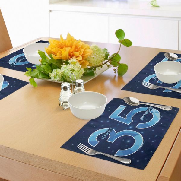 Abakuhaus 35° Compleanno Tovagliette, Numero Trentacinque Con Dettagli Geometrici Moderni E Astratti, Tiscjdeco In Tessuto Resistente Al Lavaggio Per La Sala Da Pranzo E La Cucina, Azzurro Blu Scuro-image