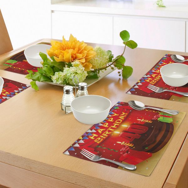 Abakuhaus 40° Compleanno Tovagliette, Set Per Feste Con Bandierine, Nastri E Coriandoli Con Stampa "Chocolate Cake Rain"", Decorazioni Da Tavola In Tessuto Resistente Al Lavaggio Per Sala Da Pranzo E Cucina, Multicolore"-image