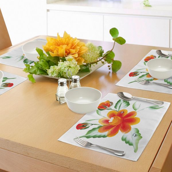 Tovagliette Da Giardino Abakuhaus, Acquerello Di Narcisi Con Foglie Verdi, Grazioso Bouquet Floreale Acquerellato, Decorazione Da Tavola In Tessuto Resistente Al Lavaggio Per Sala Da Pranzo E Cucina, Arancione E Verde.-image