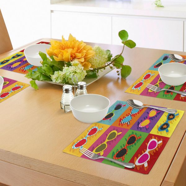 Abakuhaus Tovagliette Anni '70, Occhiali Da Sole Pop Art, Combinazioni Vivaci E Colorate, Grafica Estiva E Divertente, Decorazioni Da Tavola In Tessuto Resistente Ai Colori Per La Sala Da Pranzo E La Cucina, Multicolore-image