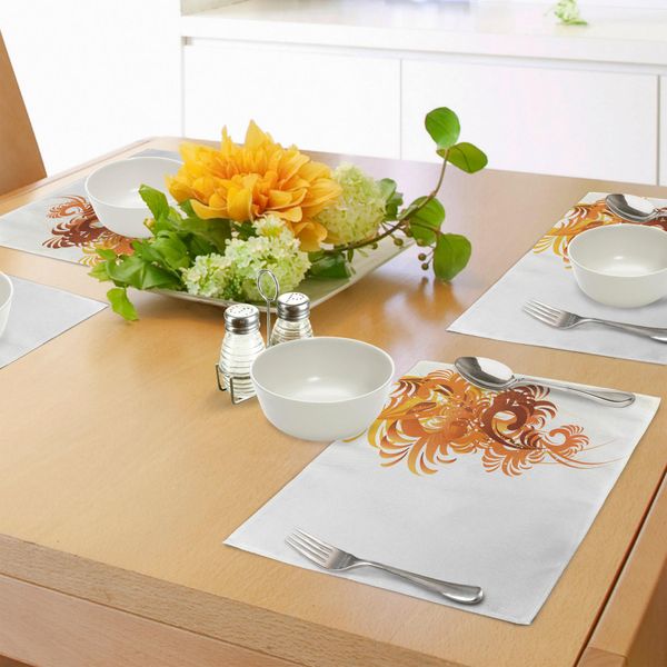 Tovagliette Abakuhaus Con Motivi Floreali, Motivi Decorativi Floreali Ondulati, Foglie Sinuose Artistiche, Design Grafico A Spirale, Tovagliette Decorative In Tessuto Resistente Allo Scolorimento Per La Sala Da Pranzo E La Cucina, Arancione, Giallo, Crema-image