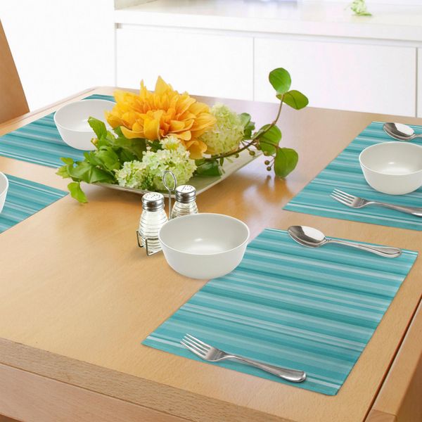 Tovagliette Abakuhaus Aqua, Immagine Geometrica Con Linee Astratte Ispirate All'oceano, Tiscjdeco In Tessuto Resistente Al Lavaggio Per La Sala Da Pranzo E La Cucina, Turchese, Azzurro, Bianco Schiuma Di Mare-image