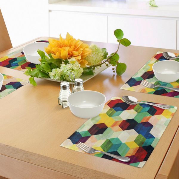 Tovagliette Abakuhaus, Motivo A Rombi, Effetto Sporco, Motivo Esagonale, Grafica Geometrica Colorata A Mosaico, Tiscjdeco In Tessuto Resistente Al Lavaggio Per La Sala Da Pranzo E La Cucina, Multicolore-image