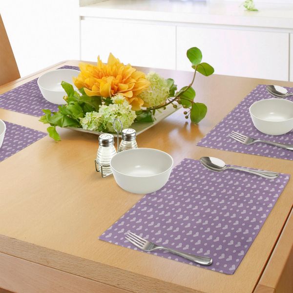 Abakuhaus Tovagliette Viola, San Valentino Coppia Matrimonio Sposa Ispirazione Cuore Icon Design Immagine, Tiscjdeco In Tessuto Resistente Al Colore Per La Sala Da Pranzo E La Cucina, Lavanda E Viola-image